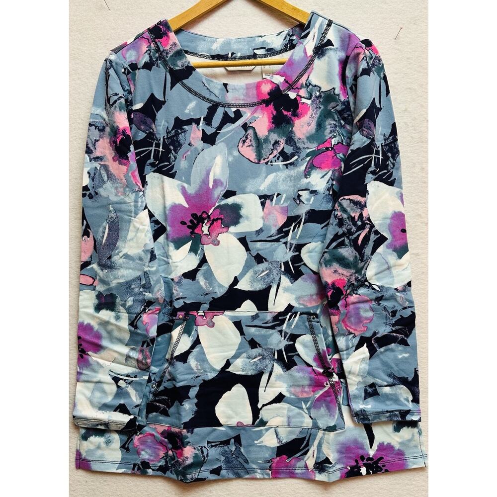 Sport Savvy Women’s Printed French Terry Quarter Zip Curve Hem Tunic Medium New